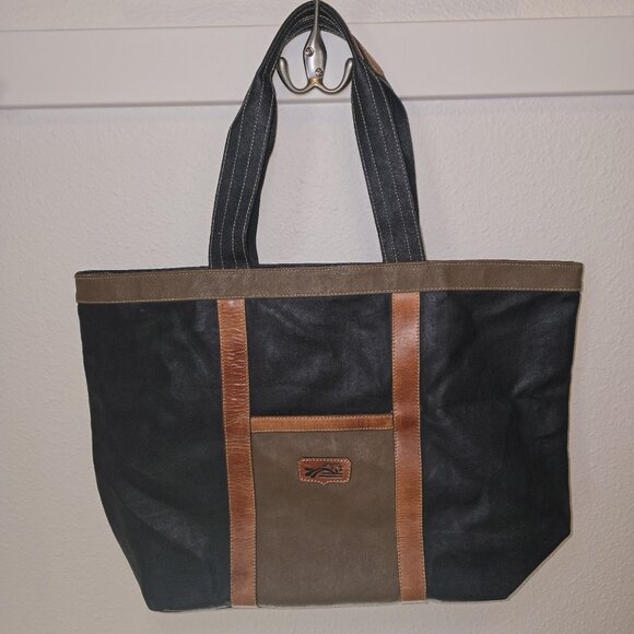 ADI-ORR by Hana Rozens Handbags - ADI-ORR by Hana Rozens Large Leather Canvas Tote Bag Brown Black Shoulder Bag